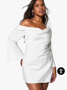 Boohoo White Off-Shoulder Mini Dress with Draped Neckline